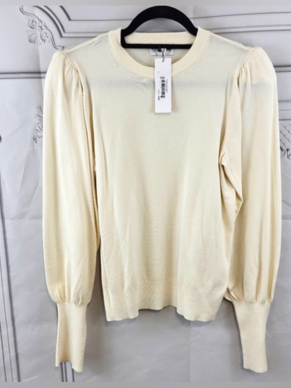 Cream Puff-Sleeve Crewneck Sweater - Unbranded